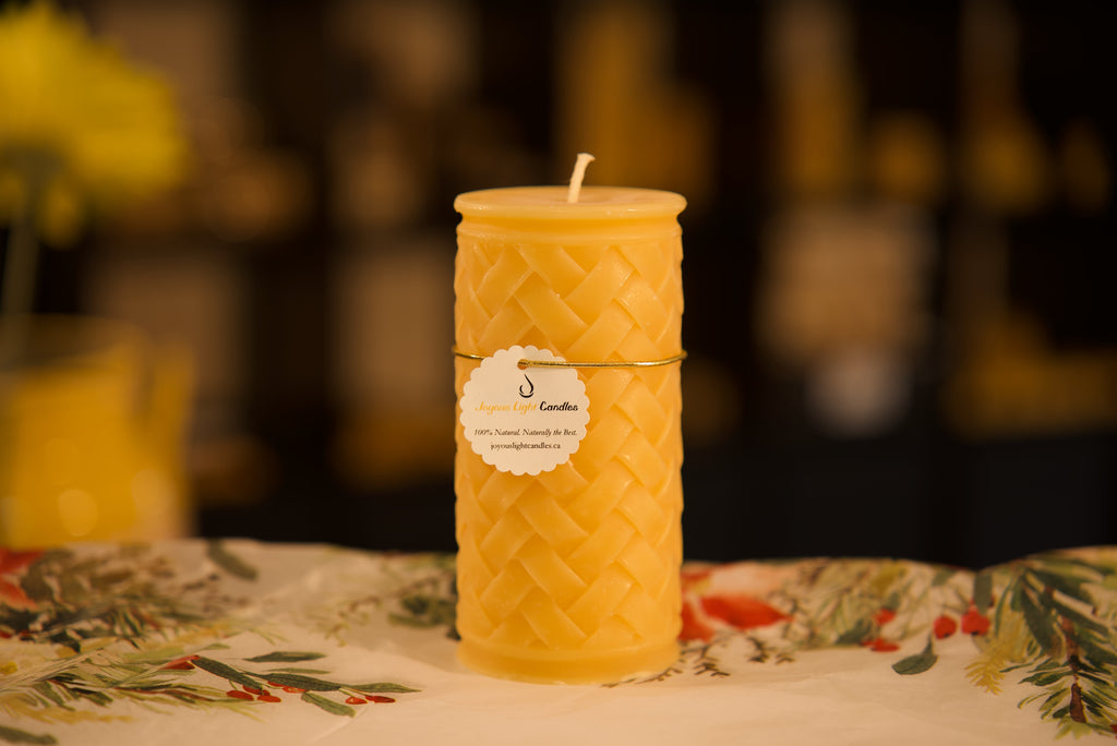 Basket Weave Pillar Candle - 3" wide x 5 1/2" tall