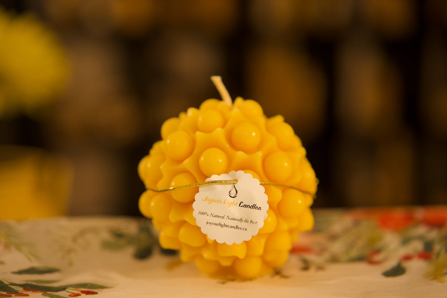 Handcrafted pure beeswax sphere candle with detailed berry design, eco-friendly, 3.5x3.5 inches
