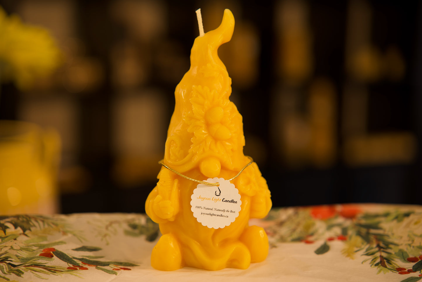 Whimsical pure beeswax garden gnome candle, eco-friendly home decoration, 3.5x7.5 inches