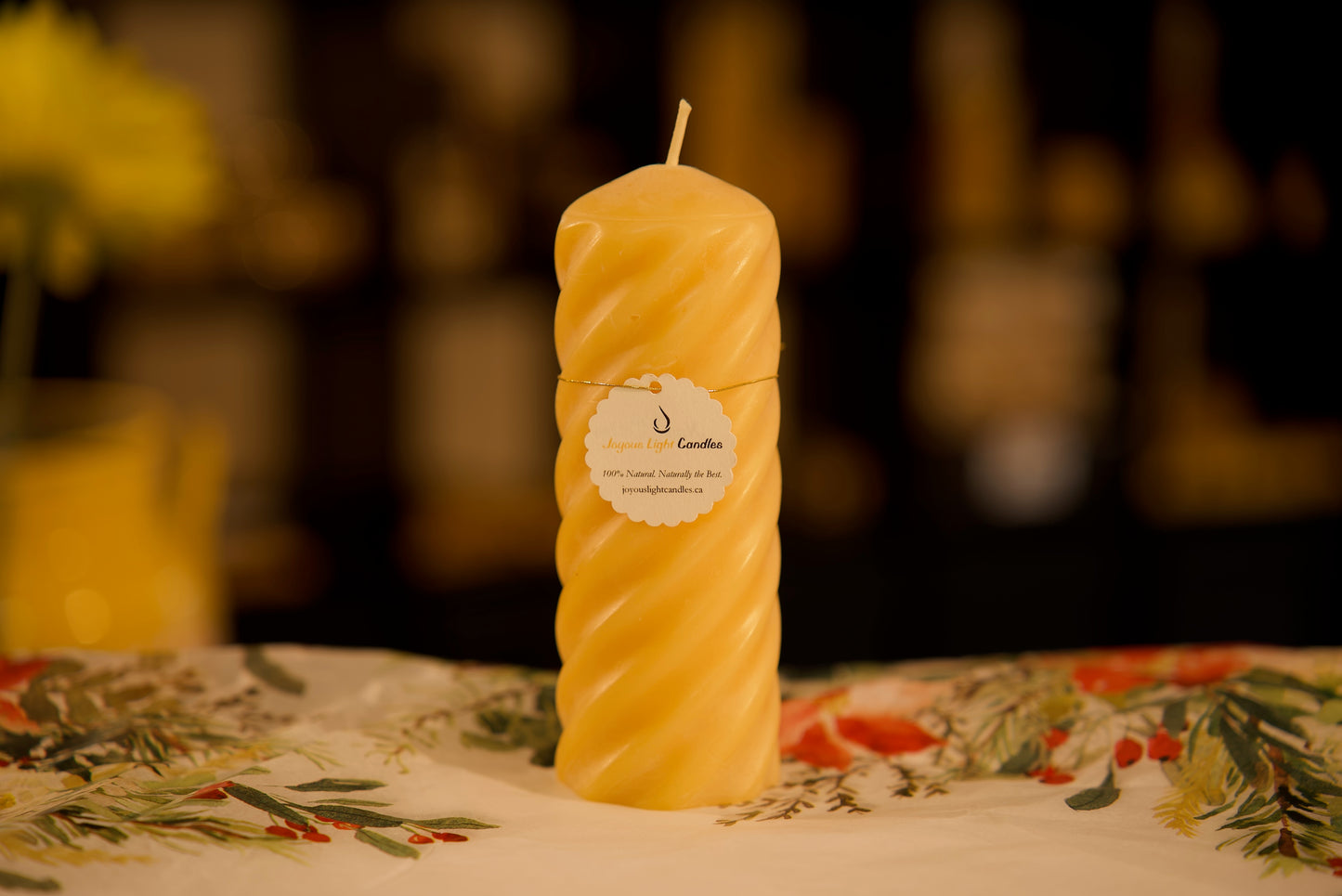 Elegant pure beeswax twisted pillar with pointed top, sculptural natural decor, 2.5x6.25 inches