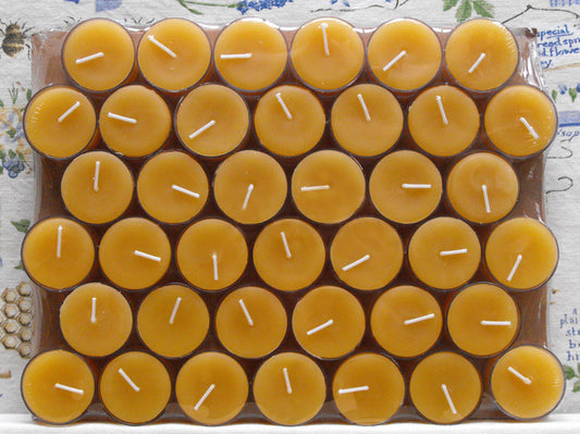 Bulk pure beeswax tealights, three dozen pack for sustainable natural lighting solutions