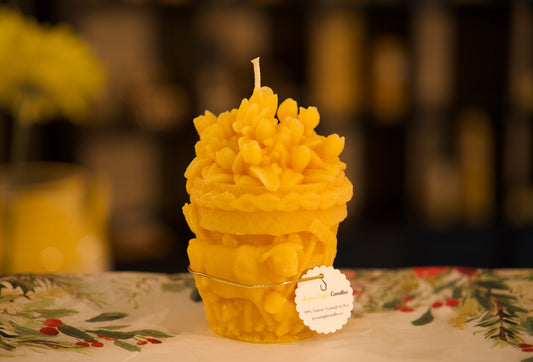 Natural beeswax potted plant design with artisanal flower details, chemical-free, 3x5.75 inches