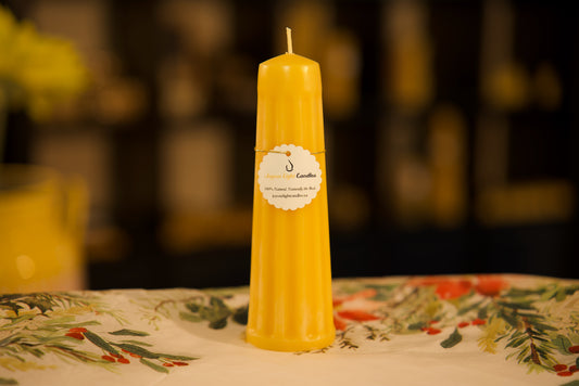 Classical pure beeswax pillar candle with Greek column design, sustainable home accent, 2x6.5 inches
