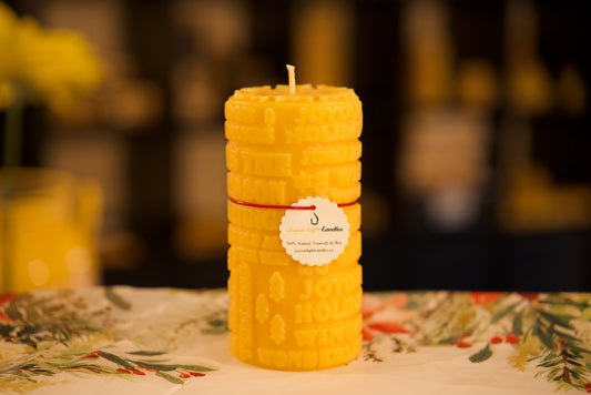 Festive pure beeswax Noel holiday pillar candle, eco-friendly Christmas decor, 2.875x5.875 inches