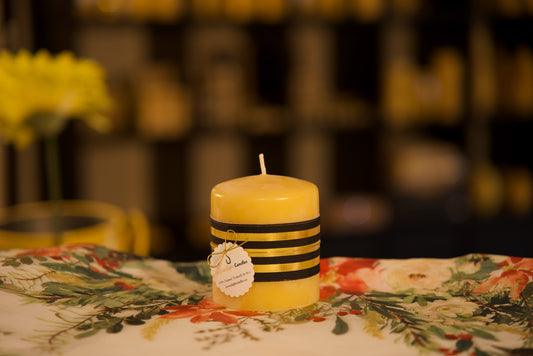 Pure beeswax compact pillar candle, natural honey-scented home accent, 3x3 inches