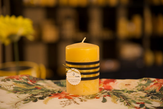 Handcrafted pure beeswax medium pillar candle, sustainable home lighting, 3x4 inches