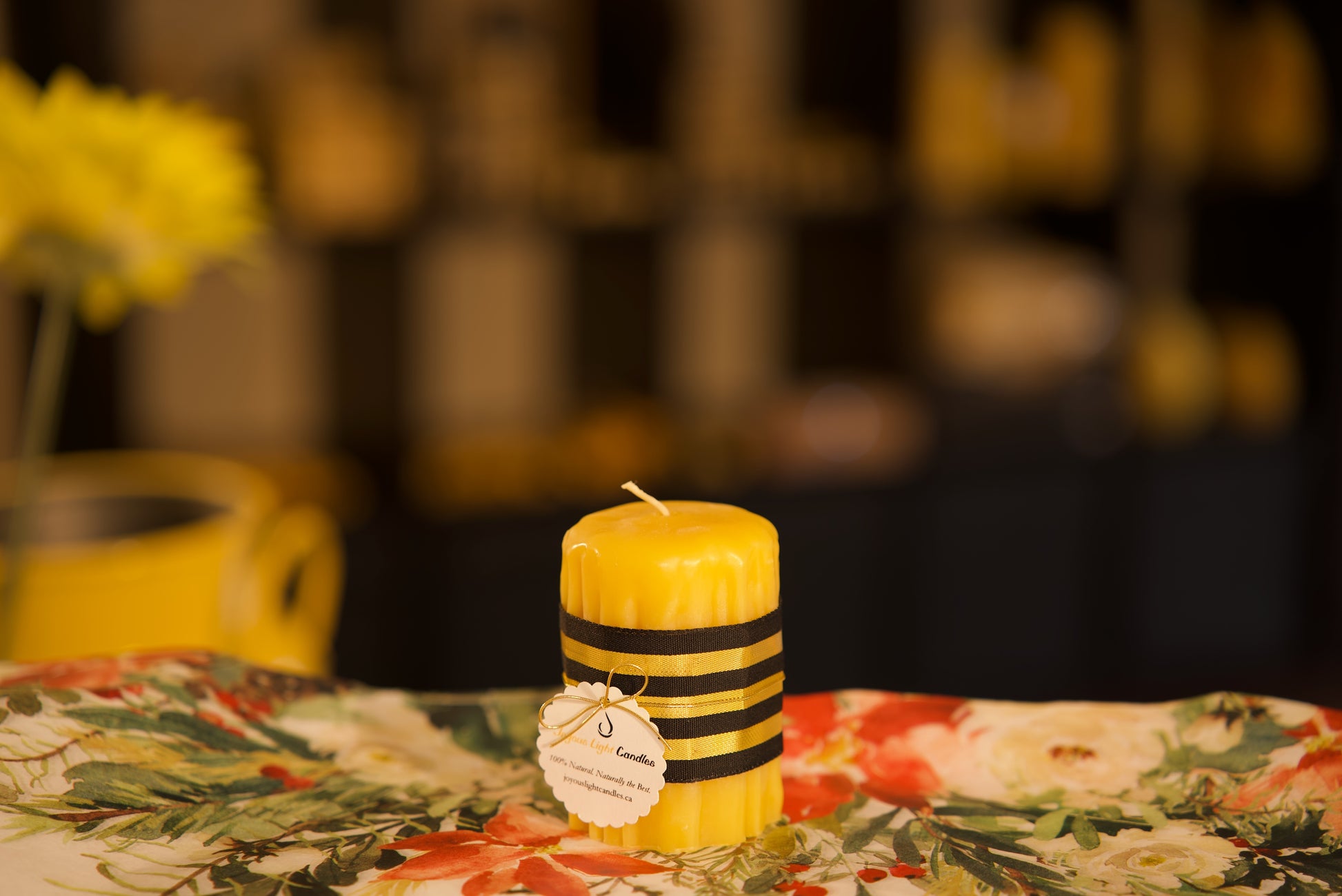 Rustic pure beeswax small dripped pillar candle, handcrafted natural accent, 2x3 inches