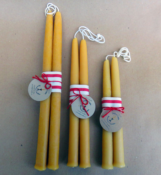 Classic pure beeswax taper candles, 10-inch pair for elegant dining and decor, chemical-free lighting